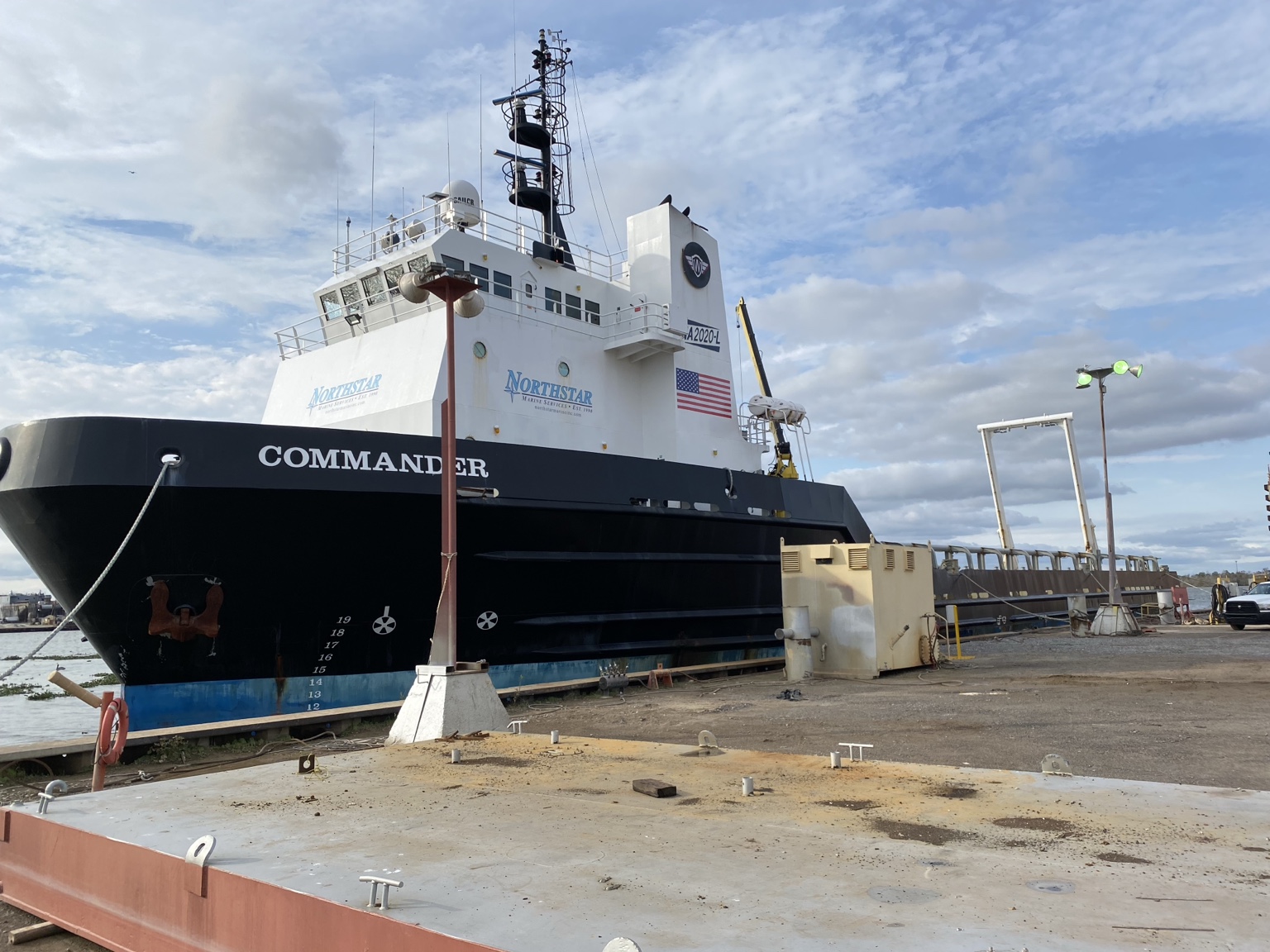 Commander DP-2 offshore support vessel at the dock